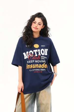 American Retro Sports Style Letter Print Short-Sleeve T-Shirt for Men and Women - Summer Versatile Couple Top