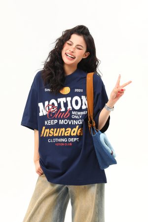 American Retro Sports Style Letter Print Short-Sleeve T-Shirt for Men and Women - Summer Versatile Couple Top