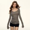 American Retro Striped Long Sleeve T-Shirt for Women - Spring Spicy Girl Slim Fit Base Layer Top, Y2K Inspired Fashion