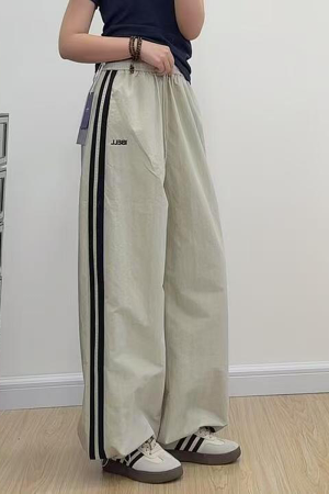 American Retro Striped Loose Work Pants for Women, High Street Casual Straight-Leg Cargo Trousers