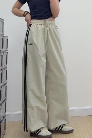 American Retro Striped Loose Work Pants for Women, High Street Casual Straight-Leg Cargo Trousers