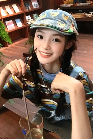 American Retro Striped Short Sleeve Casual Color-Blocking T-Shirt for Women - Summer Loose Fit College Style Top