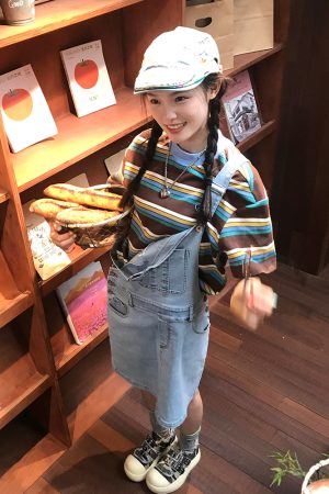 American Retro Striped Short Sleeve Casual Color-Blocking T-Shirt for Women - Summer Loose Fit College Style Top