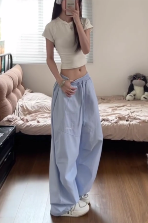 American Retro Striped Work Pants for Women - Summer Loose Hip-Hop Style Draped Straight Casual Sports Pants