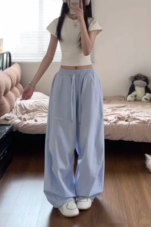 American Retro Striped Work Pants for Women - Summer Loose Hip-Hop Style Draped Straight Casual Sports Pants