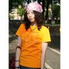 American Retro Summer Lily Print T-Shirt for Women, Round Neck, Short Sleeves, Slim Fit, 90s Inspired Orange Top