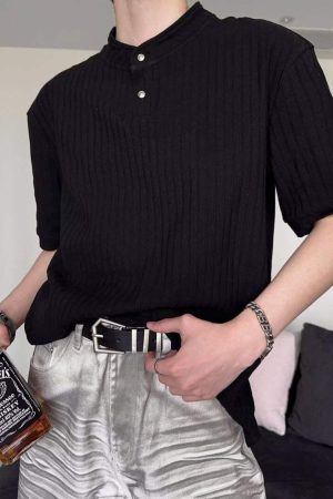 American Retro Textured Henley Short-Sleeve T-Shirt for Men and Women - Trendy Loose Fit Summer Top