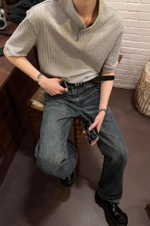 American Retro Textured Henley Short-Sleeve T-Shirt for Men and Women - Trendy Loose Fit Summer Top