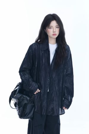 American Retro Tie-Dye Long Sleeve Shirt for Women - Summer Loose Lightweight Water Wave Pattern Sun Protection Top