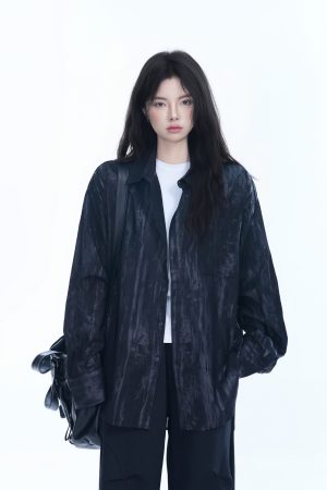 American Retro Tie-Dye Long Sleeve Shirt for Women - Summer Loose Lightweight Water Wave Pattern Sun Protection Top