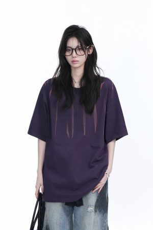 American Retro Tie-Dye Oversized Short Sleeve T-Shirt for Women - Trendy Round Neck Casual Top with Y2K Vibe