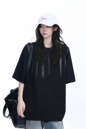 American Retro Tie-Dye Oversized Short Sleeve T-Shirt for Women - Trendy Round Neck Casual Top with Y2K Vibe