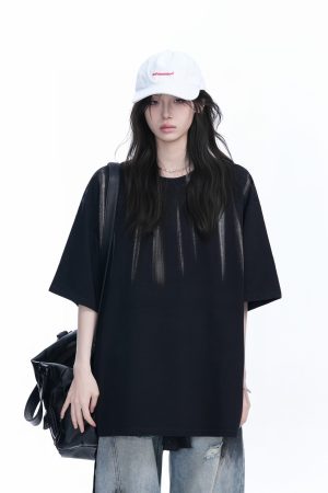 American Retro Tie-Dye Oversized Short Sleeve T-Shirt for Women - Trendy Round Neck Casual Top with Y2K Vibe