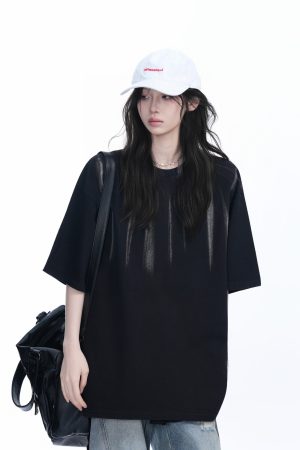 American Retro Tie-Dye Oversized Short Sleeve T-Shirt for Women - Trendy Round Neck Casual Top with Y2K Vibe