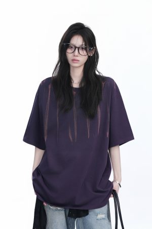 American Retro Tie-Dye Oversized Short Sleeve T-Shirt for Women - Trendy Round Neck Casual Top with Y2K Vibe