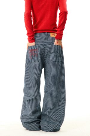 American Retro Vertical Striped Loose Wide-Leg Pants for Women - Versatile Casual Style Inspired by Y2K Fashion