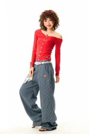 American Retro Vertical Striped Loose Wide-Leg Pants for Women - Versatile Casual Style Inspired by Y2K Fashion
