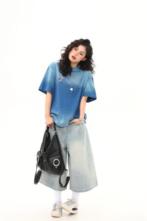 American Retro Washed Gradient Heavyweight Short-Sleeve T-Shirt for Women - Summer Versatile Loose Fit Top, Y2K Style