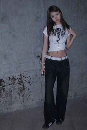 American Retro White Fitted T-Shirt for Women, Sexy Slim Fit Short Sleeve Top, Summer Street Style