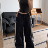 American Retro Wide-Leg Casual Pants for Women - Summer 2025 Loose Fit Side Stripe Quick-Dry Sports Trousers