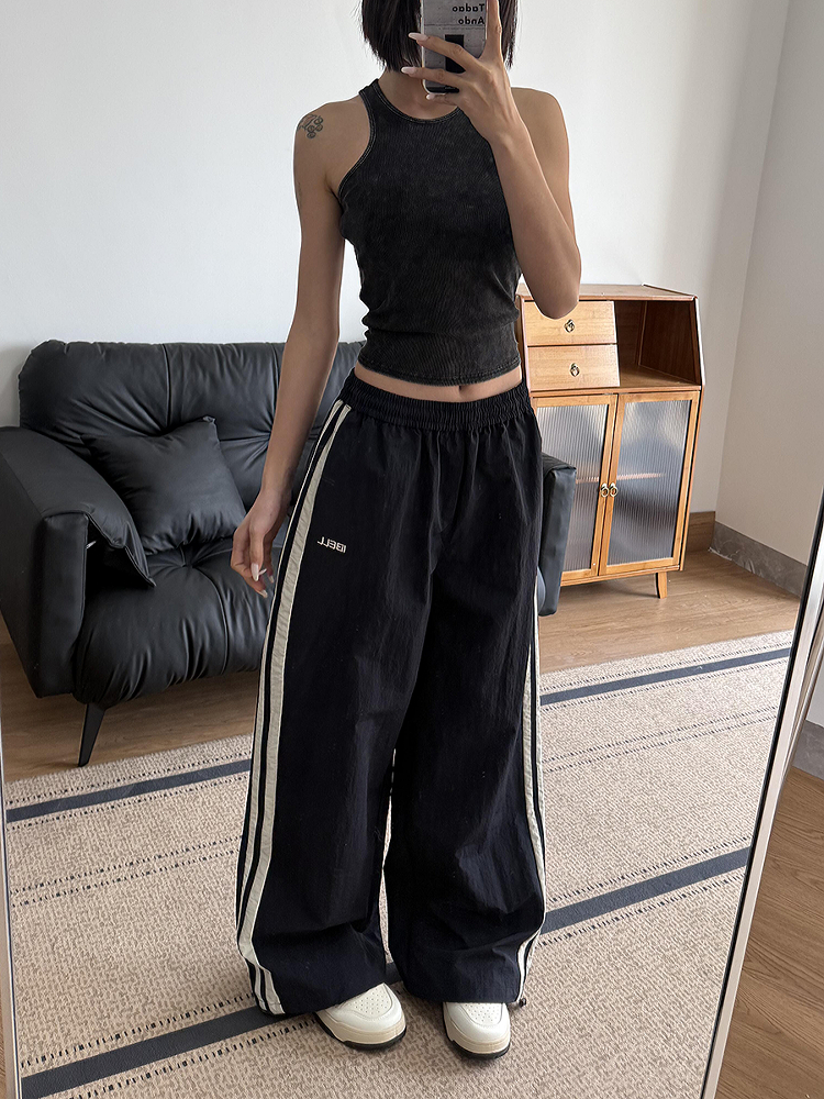 American Retro Wide-Leg Casual Pants for Women - Summer 2025 Loose Fit Side Stripe Quick-Dry Sports Trousers American Retro Wide-Leg Casual Pants for Women - Summer 2025 Loose Fit Side Stripe Quick-Dry Sports Trousers