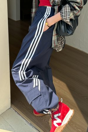 American Retro Wide-Leg Workwear Pants for Women - Light Fabric Dark Blue Casual Slimming Long Pants for Spring and Summer