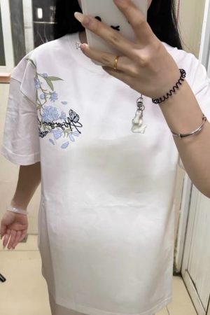 American Style Embroidery Orchid Butterfly Short Sleeve T-Shirt for Women - Summer 2025 High-End Fresh Top