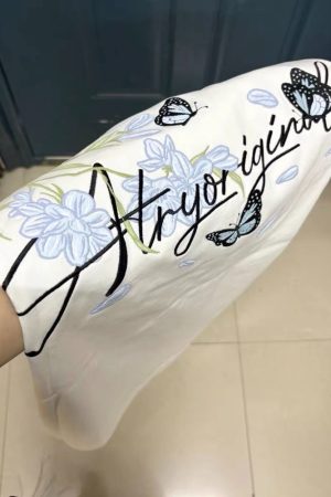 American Style Embroidery Orchid Butterfly Short Sleeve T-Shirt for Women - Summer 2025 High-End Fresh Top
