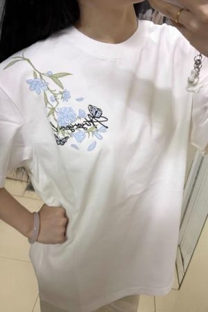 American Style Embroidery Orchid Butterfly Short Sleeve T-Shirt for Women - Summer 2025 High-End Fresh Top