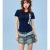 American-Style Flocked Embroidered Spicy Girl Short Sleeve Cropped T-Shirt for Women - Summer Slim Fit Casual Top