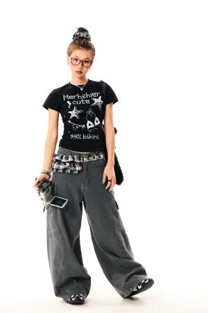 American Style Fun Pixel Print Short Sleeve T-Shirt for Women - Summer Slim Fit Cropped Top, Trendy Y2K Fashion