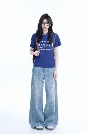 American Style Heavy-Duty Washed Gradient Short Sleeve T-Shirt for Women - Oversized Loose Fit Tee