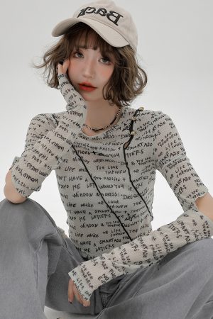 American-Style Long-Sleeve Cropped T-Shirt for Women - Sweet Cool Letter Print, Spicy Girl Fashion, 2024 Trendy Look