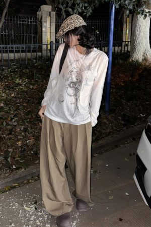 American Style Long Sleeve T-Shirt for Women, Summer Shell Print, Sheer Sun Protection Cover-Up, Loose Fit, Trendy Couple's Top