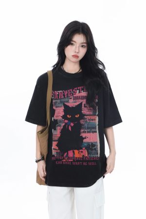 American-Style Oversized Heavy-Duty Washed Short Sleeve T-Shirt for Women - Summer Pure Cotton Loose Fit Trendy Top