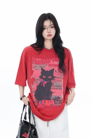 American-Style Oversized Heavy-Duty Washed Short Sleeve T-Shirt for Women - Summer Pure Cotton Loose Fit Trendy Top