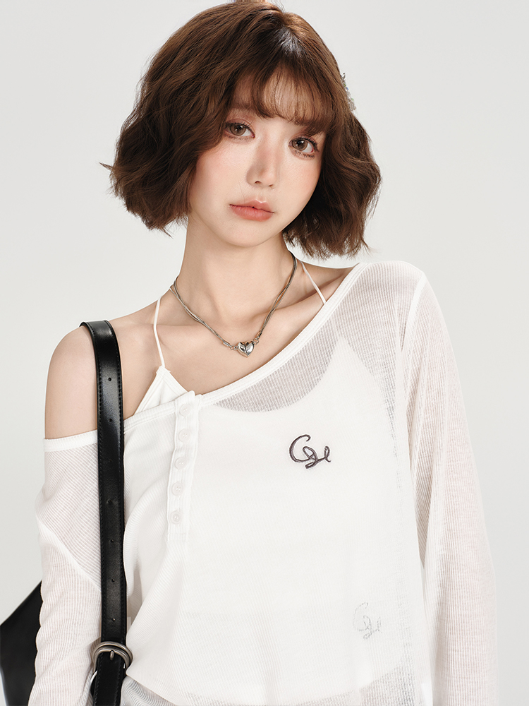 American-Style Oversized Round Neck Sheer Pullover Top for Women - Embroidered Spicy Girl Summer Fashion American-Style Oversized Round Neck Sheer Pullover Top for Women - Embroidered Spicy Girl Summer Fashion