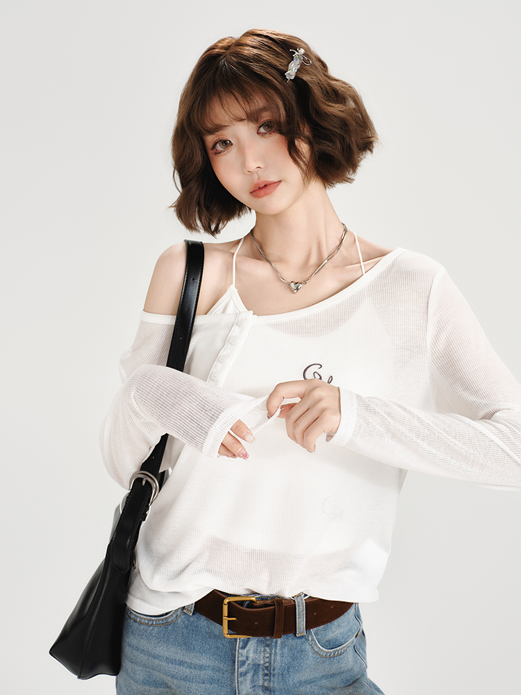 American-Style Oversized Round Neck Sheer Pullover Top for Women - Embroidered Spicy Girl Summer Fashion American-Style Oversized Round Neck Sheer Pullover Top for Women - Embroidered Spicy Girl Summer Fashion