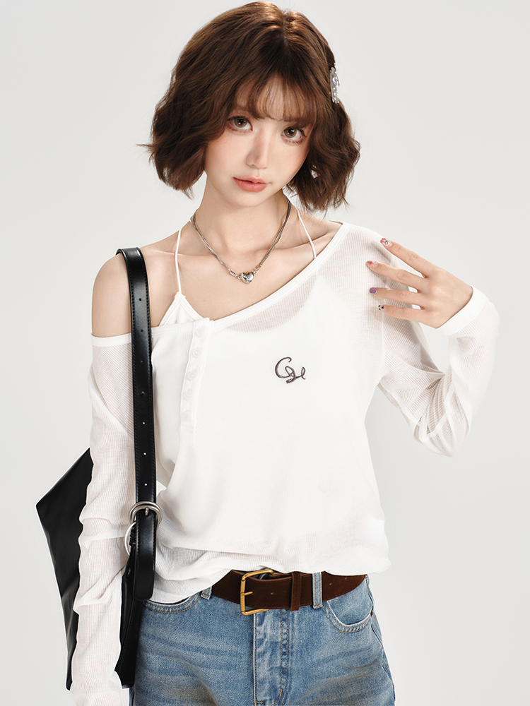 American-Style Oversized Round Neck Sheer Pullover Top for Women - Embroidered Spicy Girl Summer Fashion American-Style Oversized Round Neck Sheer Pullover Top for Women - Embroidered Spicy Girl Summer Fashion