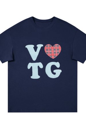 American Style Oversized Short Sleeve Women's Summer Heart Letter Print Loose Round Neck T-Shirt | High Street Fashion