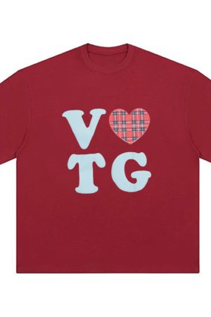 American Style Oversized Short Sleeve Women's Summer Heart Letter Print Loose Round Neck T-Shirt | High Street Fashion