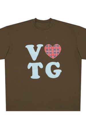 American Style Oversized Short Sleeve Women's Summer Heart Letter Print Loose Round Neck T-Shirt | High Street Fashion