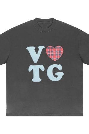 American Style Oversized Short Sleeve Women's Summer Heart Letter Print Loose Round Neck T-Shirt | High Street Fashion