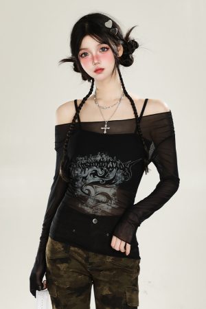 American-Style Red Off-Shoulder Mesh Cover-Up Two-Piece Set for Women - Sweet & Spicy Spring/Summer Sun Protection Long Sleeve Top