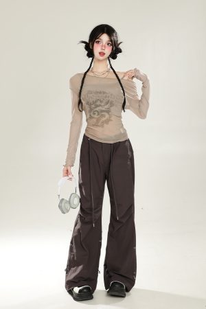 American-Style Red Off-Shoulder Mesh Cover-Up Two-Piece Set for Women - Sweet & Spicy Spring/Summer Sun Protection Long Sleeve Top