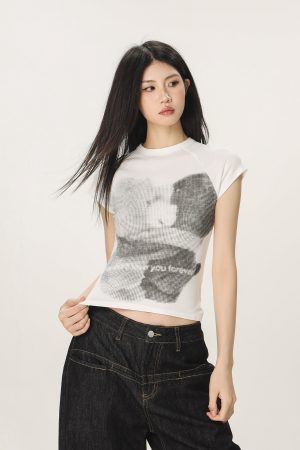 American Style Slim Fit Printed T-Shirt for Women - Beer Team Captain Summer Short Sleeve Top