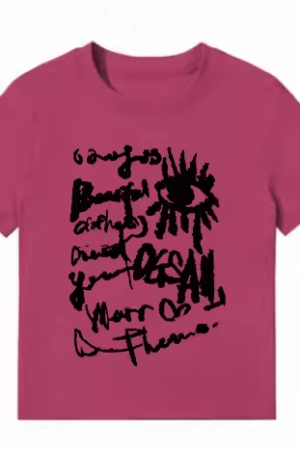 American Style Slim-Fit Short T-Shirt for Women - Summer Graffiti Print, Stretchy, Flattering Shoulder Top