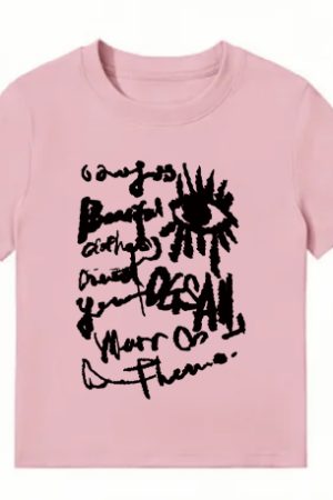 American Style Slim-Fit Short T-Shirt for Women - Summer Graffiti Print, Stretchy, Flattering Shoulder Top