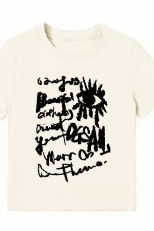 American Style Slim-Fit Short T-Shirt for Women - Summer Graffiti Print, Stretchy, Flattering Shoulder Top