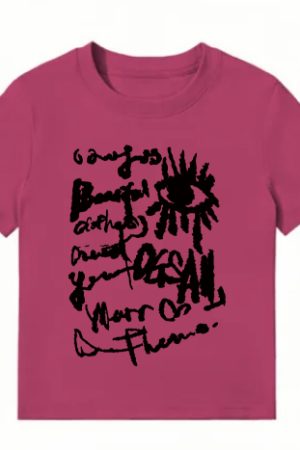 American Style Slim-Fit Short T-Shirt for Women - Summer Graffiti Print, Stretchy, Flattering Shoulder Top